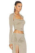 JACQUEMUS Le Haut Peplo Top in Light Khaki, view 2, click to view large image.