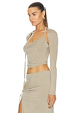 JACQUEMUS Le Haut Peplo Top in Light Khaki, view 3, click to view large image.