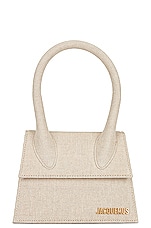 JACQUEMUS Le Chiquito Moyen Bag in Light Greige, view 3, click to view large image.