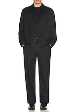 SIMKHAI Elvis Pleated Pull On Trouser in Charcoal Pinstripe, view 6, click to view large image.