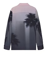 SIMKHAI Finn Longsleeve Camp Shirt in Black Palm Print, view 2, click to view large image.