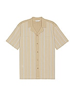 SIMKHAI Justin Yarn Dye Stripe Shirt in Khaki, view 1, click to view large image.