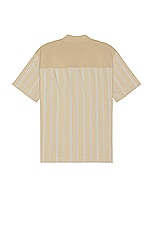 SIMKHAI Justin Yarn Dye Stripe Shirt in Khaki, view 2, click to view large image.