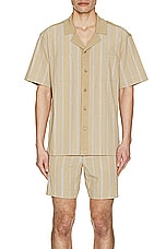 SIMKHAI Justin Yarn Dye Stripe Shirt in Khaki, view 4, click to view large image.