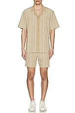 SIMKHAI Justin Yarn Dye Stripe Shirt in Khaki, view 5, click to view large image.