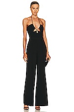 SIMKHAI Gala Plisse Cut Out Jumpsuit in Black, view 1, click to view large image.