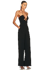 SIMKHAI Gala Plisse Cut Out Jumpsuit in Black, view 2, click to view large image.