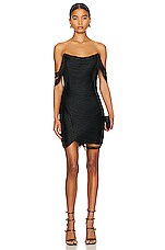 SIMKHAI Camden Draped Fringe Mini Dress in Black, view 1, click to view large image.