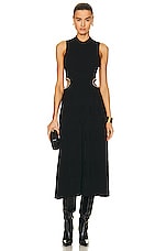 SIMKHAI Tommi Cut Out Mock Neck Midi Dress in Black, view 1, click to view large image.