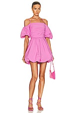 SIMKHAI Sanam Cotton Poplin Puff Sleeve Mini Dress in Opera Pink, view 1, click to view large image.