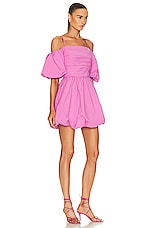SIMKHAI Sanam Cotton Poplin Puff Sleeve Mini Dress in Opera Pink, view 2, click to view large image.