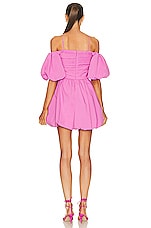 SIMKHAI Sanam Cotton Poplin Puff Sleeve Mini Dress in Opera Pink, view 3, click to view large image.