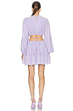 SIMKHAI Issy Solid Cut Out Mini Dress in Orchid, view 3, click to view large image.