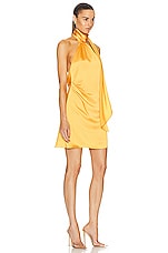 SIMKHAI Jade Draped Scarf Mini Dress in Goldenrod, view 2, click to view large image.