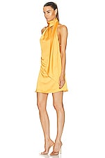 SIMKHAI Jade Draped Scarf Mini Dress in Goldenrod, view 3, click to view large image.