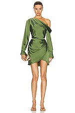 SIMKHAI Cameron One Shoulder Mini Dress In Nori in Nori, view 1, click to view large image.