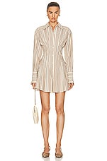 SIMKHAI Felicity Mini Shirt Dress in Natural White Multi, view 1, click to view large image.