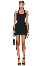 SIMKHAI Luminita Wrap Front Mini Dress in Black, view 1, click to view large image.