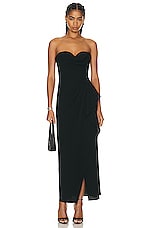SIMKHAI Keelan Strapless Bustier Midi Dress in Black, view 1, click to view large image.