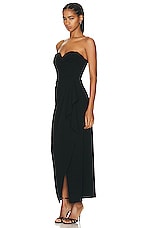 SIMKHAI Keelan Strapless Bustier Midi Dress in Black, view 3, click to view large image.