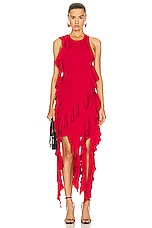 SIMKHAI Wilda Cascade Ruffle Dress in Carmine, view 1, click to view large image.