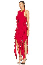 SIMKHAI Wilda Cascade Ruffle Dress in Carmine, view 3, click to view large image.