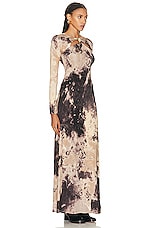 SIMKHAI Etta Long Sleeve Gown in Macadamia Rock Crystal Print, view 2, click to view large image.