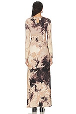 SIMKHAI Etta Long Sleeve Gown in Macadamia Rock Crystal Print, view 3, click to view large image.