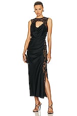 SIMKHAI Vea Lace Trim Open Back Gown in Black, view 1, click to view large image.