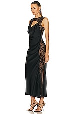 SIMKHAI Vea Lace Trim Open Back Gown in Black, view 3, click to view large image.