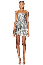 SIMKHAI Mallory Bubble Mini Dress in Silver, view 2, click to view large image.