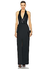 SIMKHAI Janice Tuxedo Halter Vest Gown in Black, view 1, click to view large image.
