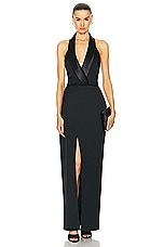 SIMKHAI Janice Tuxedo Halter Vest Gown in Black, view 4, click to view large image.