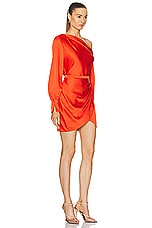 SIMKHAI Cameron One Shoulder Mini Dress in Flame, view 2, click to view large image.