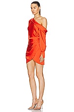 SIMKHAI Cameron One Shoulder Mini Dress in Flame, view 3, click to view large image.