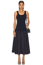 SIMKHAI Silas Knit Bodice Midi Dress in Midnight, view 1, click to view large image.