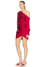 SIMKHAI Cameron One Shoulder Mini Dress in Cherry, view 3, click to view large image.