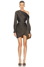 SIMKHAI Cameron One Shoulder Mini Dress in Chocolate, view 1, click to view large image.