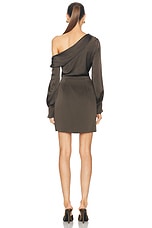 SIMKHAI Cameron One Shoulder Mini Dress in Chocolate, view 4, click to view large image.