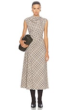 SIMKHAI Burke Draped Midi Dress in Sand Plaid, view 1, click to view large image.