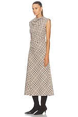 SIMKHAI Burke Draped Midi Dress in Sand Plaid, view 3, click to view large image.