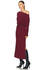 SIMKHAI Janese Off Shoulder Midi Dress in Oxblood, view 3, click to view large image.