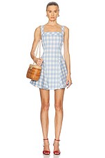 SIMKHAI Hannalie Mini Dress in Blue Hydrangea Gingham | FWRD SIMKHAI Hannalie Mini Dress in Blue Hydrangea Gingham | FWRD