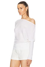 SIMKHAI Lavina Draped Off Shoulder Sweater in Ivory, view 3, click to view large image.