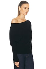 SIMKHAI Marie Off Shoulder Sweater in Black, view 2, click to view large image.