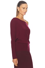 SIMKHAI Lavina Draped Off Shoulder Sweater in Oxblood, view 2, click to view large image.