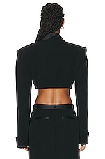 SIMKHAI Clare Cropped Satin Combo Blazer in Black, view 3, click to view large image.