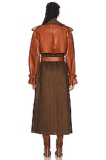 SIMKHAI Doni Faux Leather Combo Trench Coat in Beige Herringbone Multi, view 3, click to view large image.