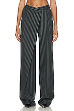 SIMKHAI Tayler Overlap Wide Leg Trouser in Grey Pinstripe, view 1, click to view large image.