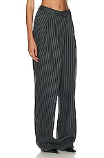 SIMKHAI Tayler Overlap Wide Leg Trouser in Grey Pinstripe, view 2, click to view large image.
